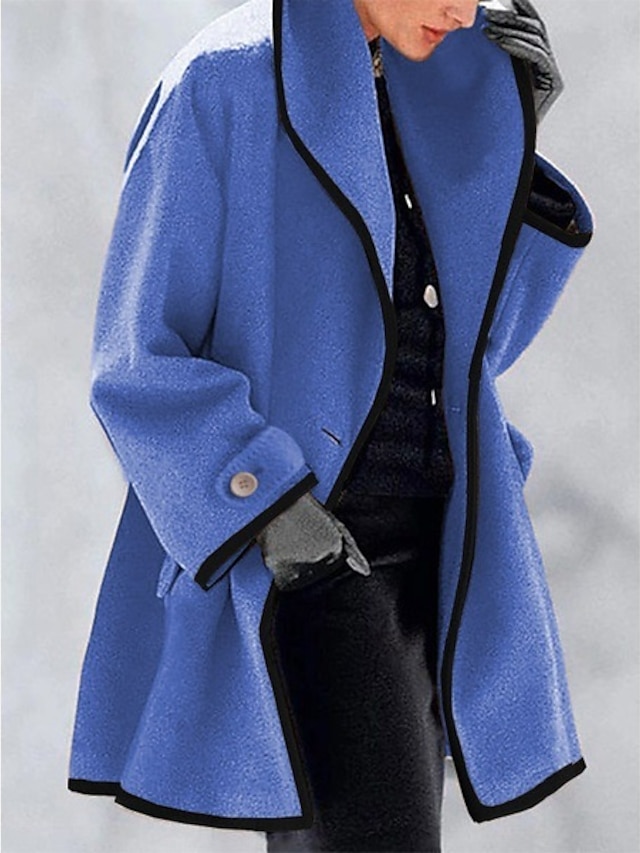  Women's Coat Office Dailywear Casual Winter Fall Long Coat Warm Basic Simple Classic & Timeless Jacket Long Sleeve Solid Color with Pockets Oversize Blue Purple Camel