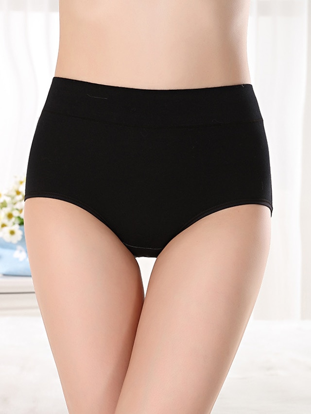  Damen Grundlegend Komfort Einfarbig Unterhosen Mikro-elastisch Hohe Taillenlinie Rosa M / 1 PC / Baumwolle