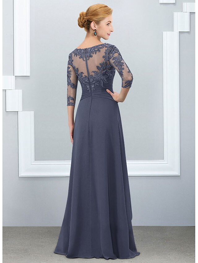 A-Line Mother of the Bride Dress Elegant Jewel Neck Floor Length ...