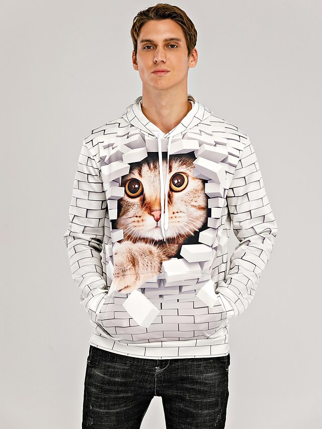 Men's Unisex Pullover Hoodie Sweatshirt Cat Graphic Hooded Holiday