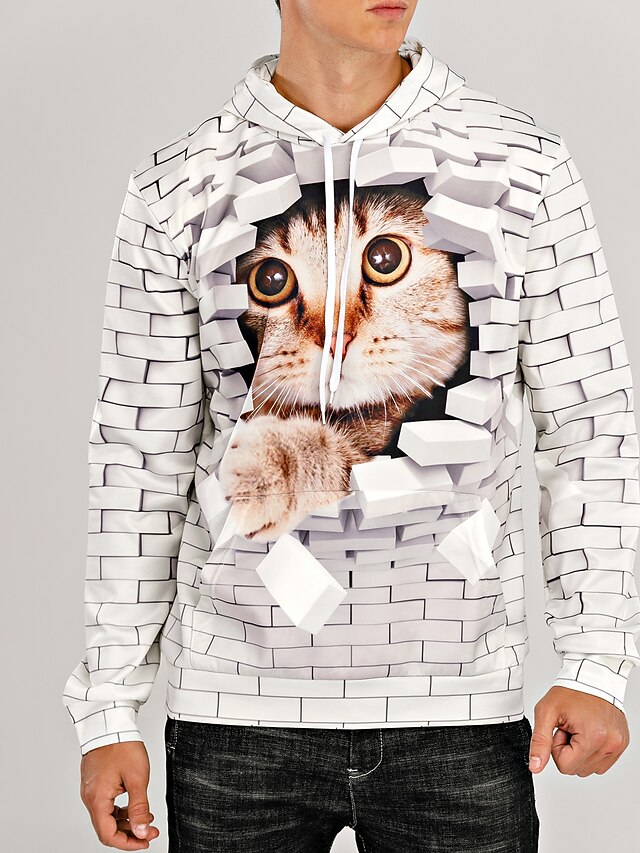 Men's Unisex Pullover Hoodie Sweatshirt Cat Graphic Hooded Holiday