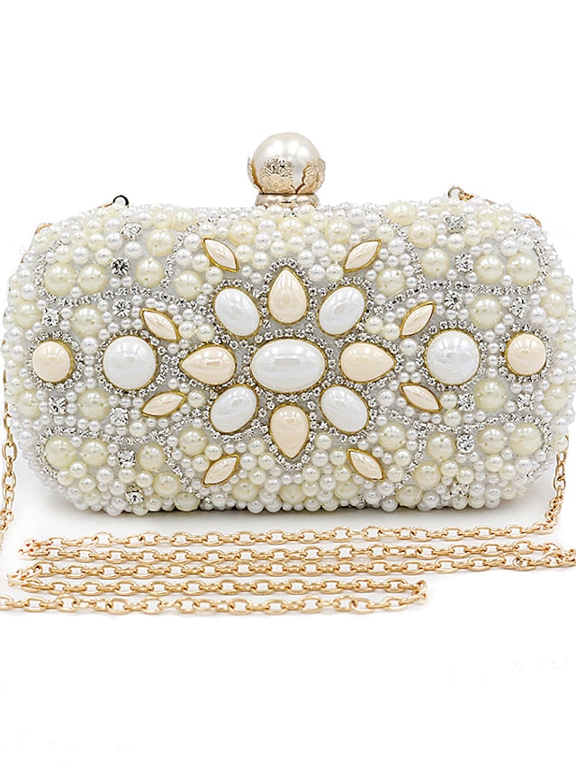  Women's Bags Polyester Alloy Evening Bag Buttons Crystals Pearl Party Wedding Evening Bag Wedding Bags Handbags Beige