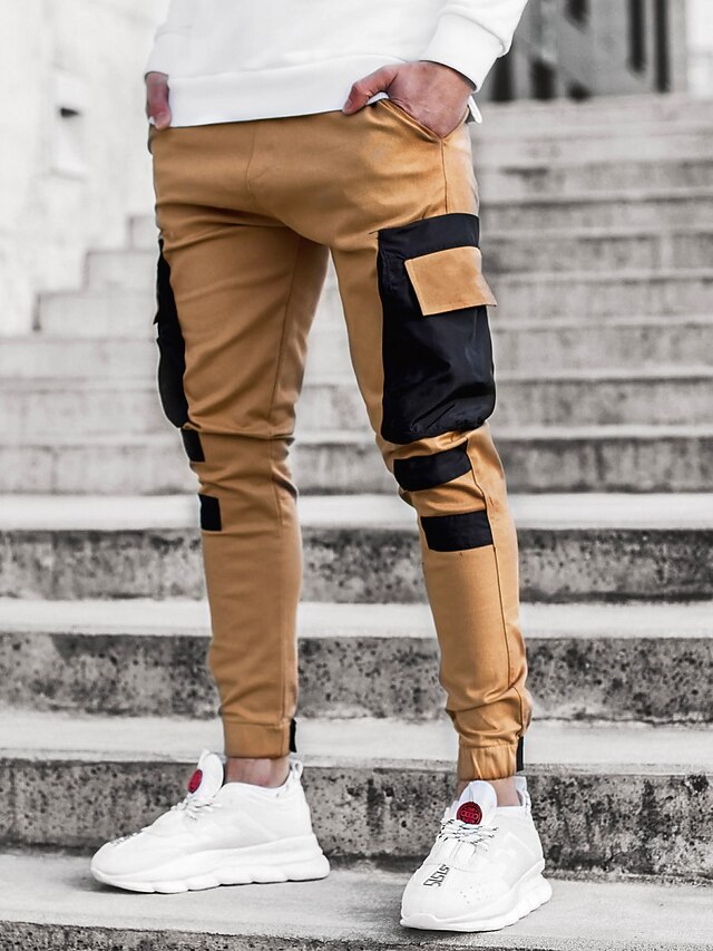 Men's Cargo Pants Cargo Trousers Trousers Patchwork Drawstring Elastic Waist Color Block Sports Outdoor Daily Wear Streetwear Sporty Slim Black Red 20