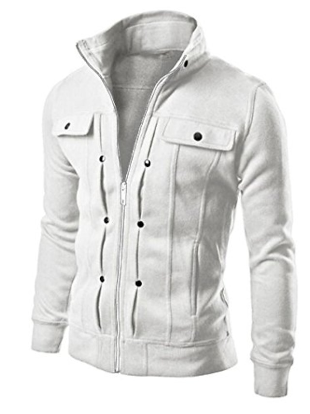  Men's Winter Jacket Winter Coat Solid Color Zipper Business Casual Thermal Warm Light Gray Dark Gray Brown White Black