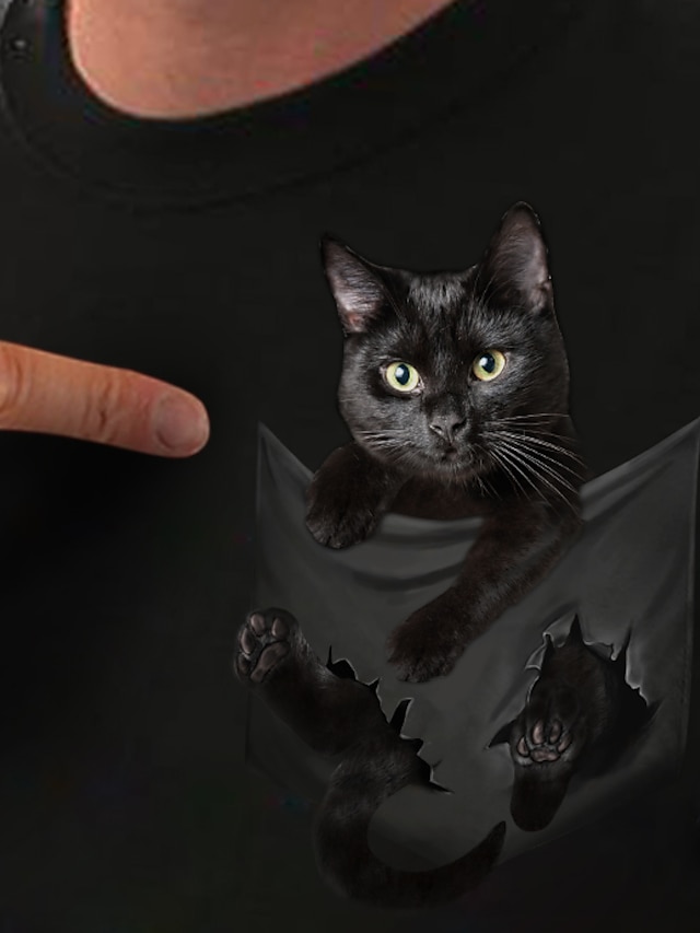  T shirt Tee Femme Noir Blanche Chat 3D Imprimer Manche Courte du quotidien basique Col Rond Normal Standard Chat 3D S