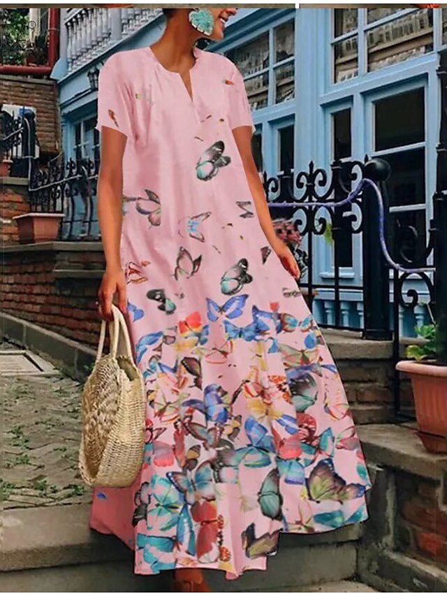 Women's Casual Dress Swing Dress Sundress Long Dress Maxi Dress Pink ...