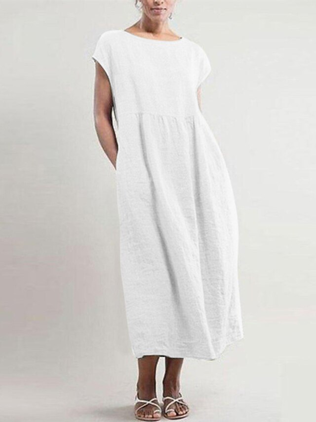Women's Cotton Linen Dress A Line Dress Maxi long Dress Cotton Blend ...