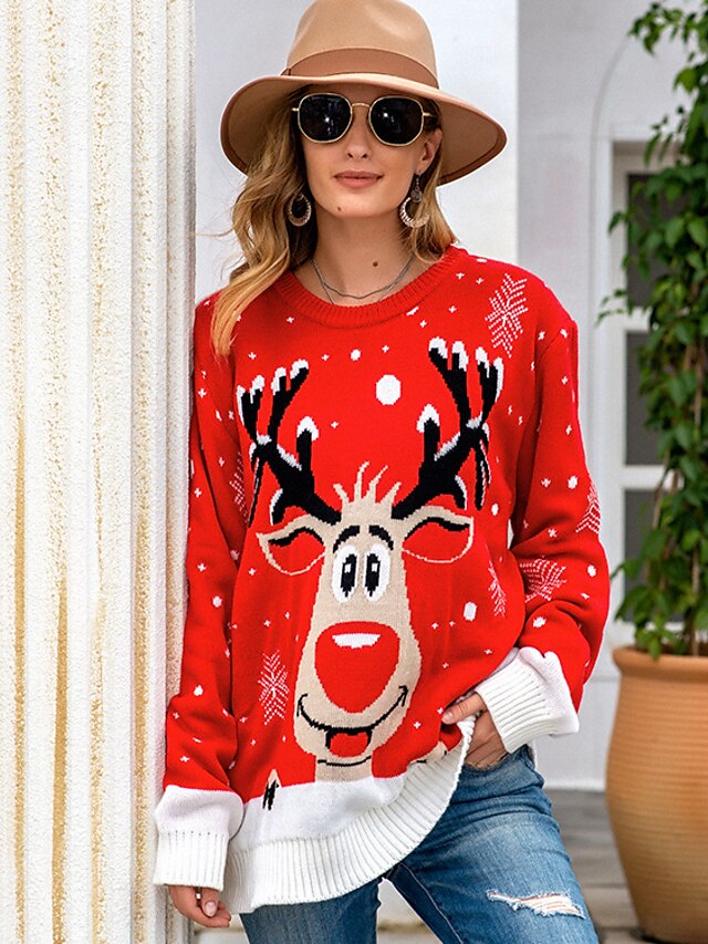 Womens Clothing Sweaters & Cardigans | Womens Pullover Knitted Animal Long Sleeve Loose Sweater Cardigans Crew Neck Fall Winter 