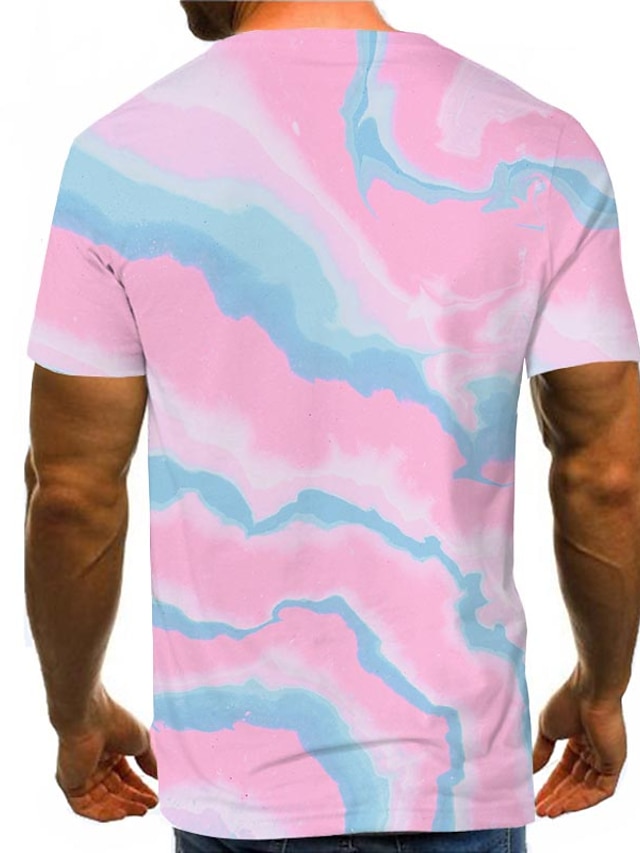  Herren T Shirt Graphic Rundhalsausschnitt Hellrosa Rosa Blau 3D-Druck Täglich Ausgehen Kurzarm Bedruckt Bekleidung Strassenmode