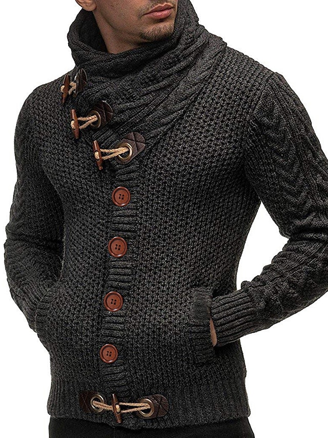  Men's Pullover Knitted Solid Color Stylish Gothic Long Sleeve Sweater Cardigans Turtleneck Fall Winter Camel Black Dark Gray