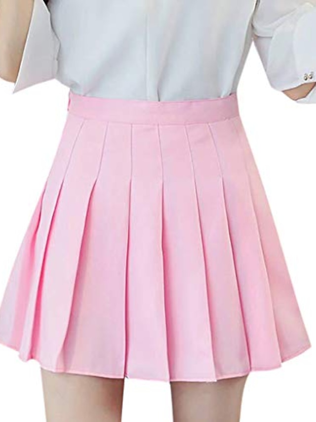  Women's Elegant Preppy Skirts Party Party / Evening Solid Colored Pleated Navy Pink Black S M L / Loose