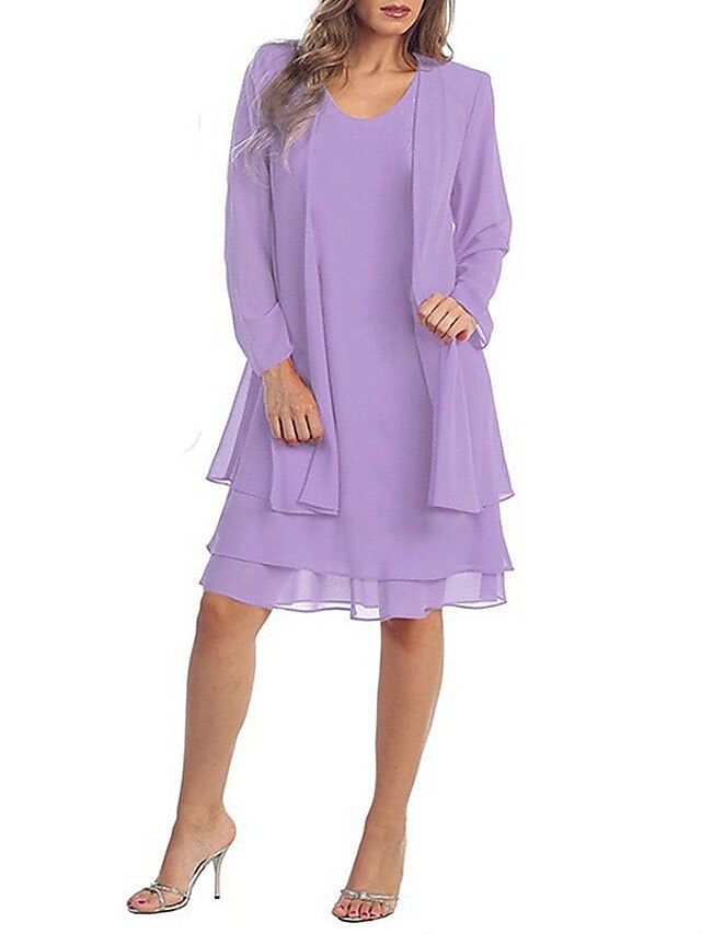  Women's Two Piece Dress Purple Long Sleeve Summer Hot XXL 3XL 4XL 5XL