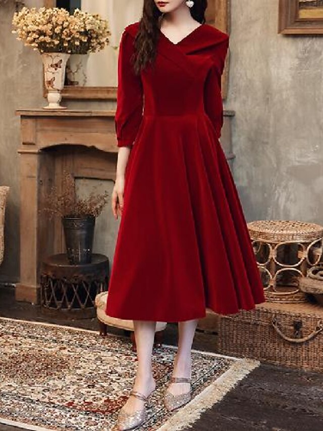 ALine Cocktail Dresses Minimalist Dress Party Wear Tea Length 3/4