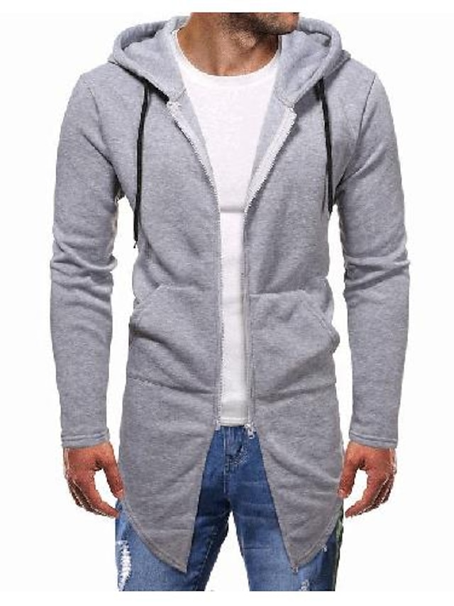 Mens Clothing Mens Outerwear | Mens Zip Up Hoodie Sweatshirt Solid Color Zipper Hooded Daily Weekend non-printing Basic Casual H