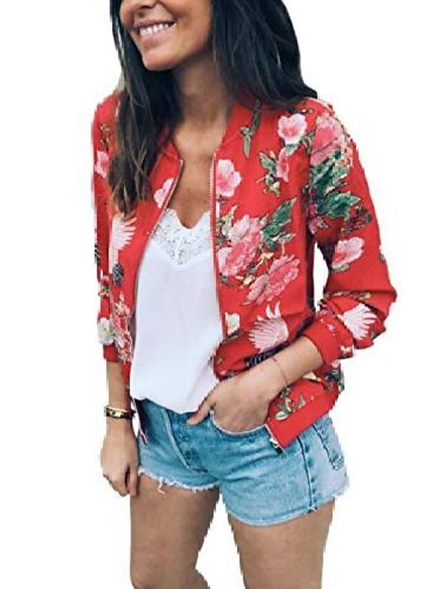 Womens Clothing Womens Outerwear | Womens Jacket Florals Sporty Floral Fall V Neck Regular Street Long Sleeve 416 Green - QE8678