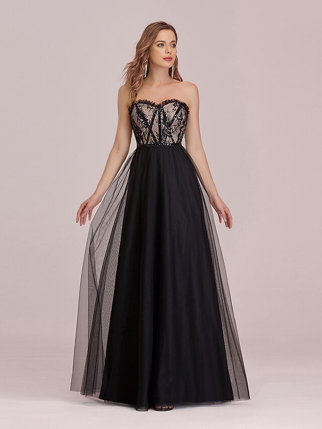  A-Line Empire Vintage Party Wear Formal Evening Dress Sweetheart Neckline Sleeveless Floor Length Tulle with Lace Insert Appliques 2021