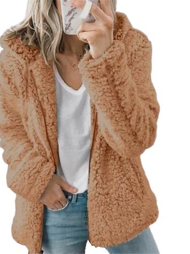 Womens Clothing Womens Outerwear | Womens Teddy Coat Casual Daily Going out Fall Winter Regular Coat Loose Windproof Warm ChicMo