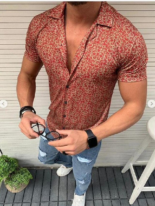 Mens Clothing Mens Shirts | Mens Shirt Other Prints Color Block Collar Square Neck Party Daily Short Sleeve Tops Casual Vacation