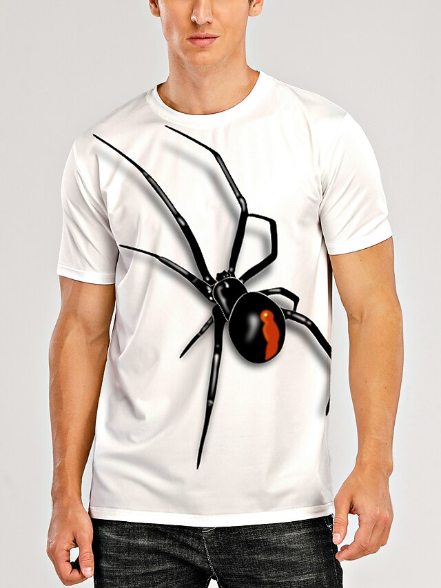 Men's Animal Spiders T Shirt Short Sleeve T shirt 3D Print Round Neck Shirt Designer Basic Casual Daily Linen Black White Summer Spring Clothing Apparel Plus Size S M L XL XXL 3XL 4XL 9