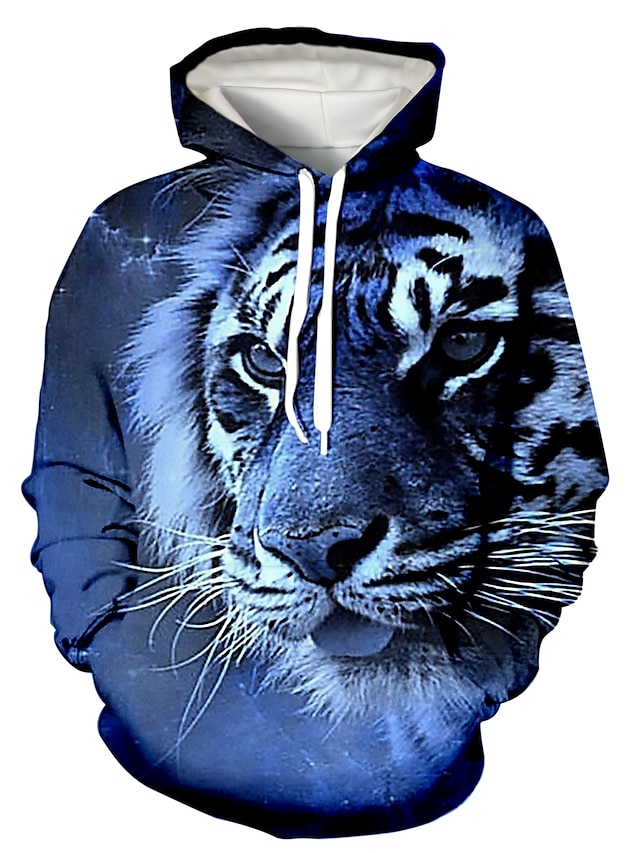 Mens Clothing Mens Hoodies & Sweatshirts | Mens Plus Size Pullover Hoodie Sweatshirt Animal Patterned Graphic 3D Front Pocket Ho