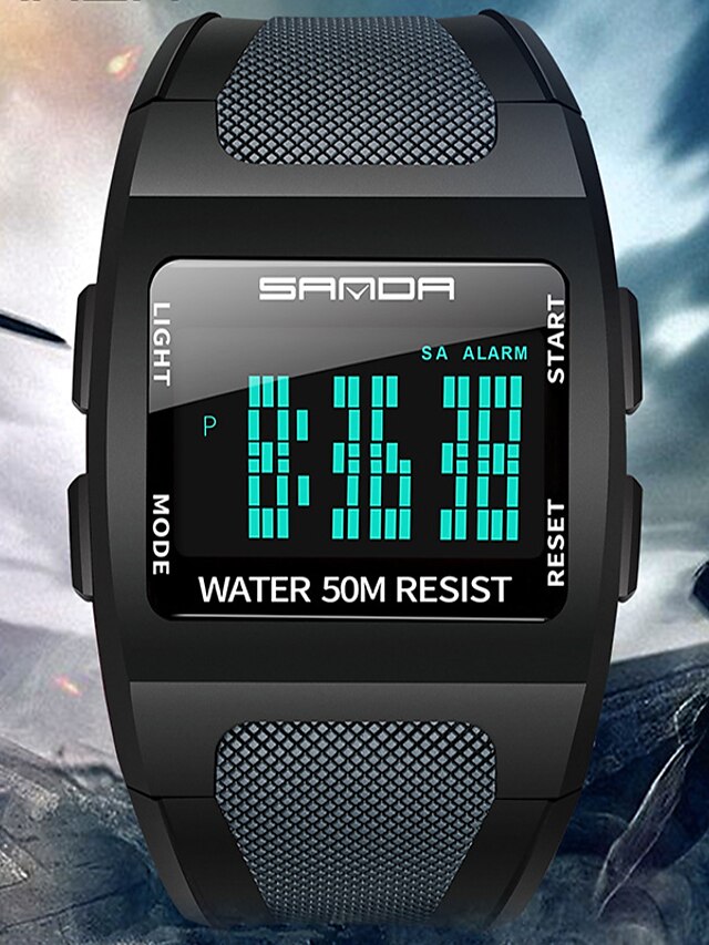  SANDA Men's Men Digital Watch Outdoor Sports Casual Wristwatch Luminous Stopwatch Alarm Clock Calendar Silicone Strap Watch