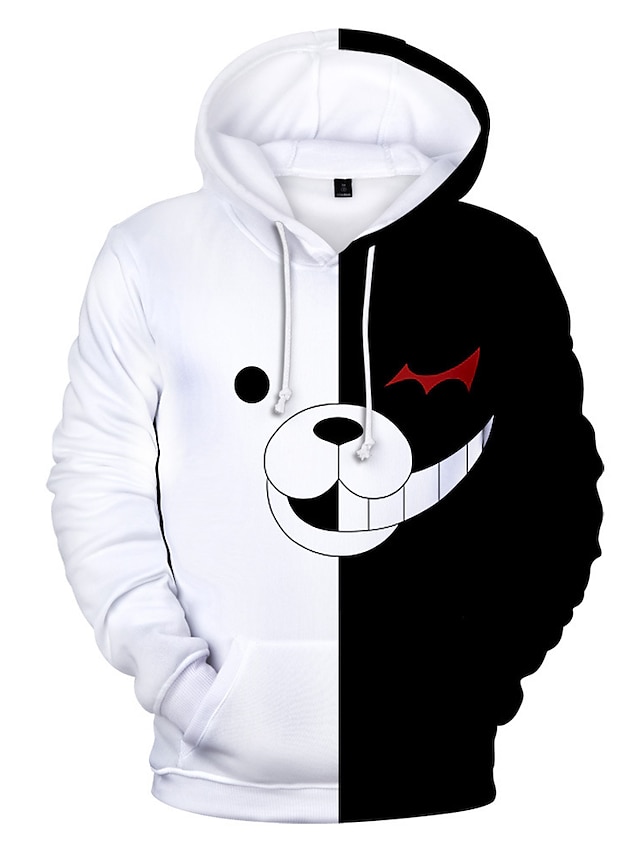  black white bear hoodies pullover zipper jacket uniform danganronpa monokuma cosplay costumes men unisex anime game casual long sleeve sweatshirts