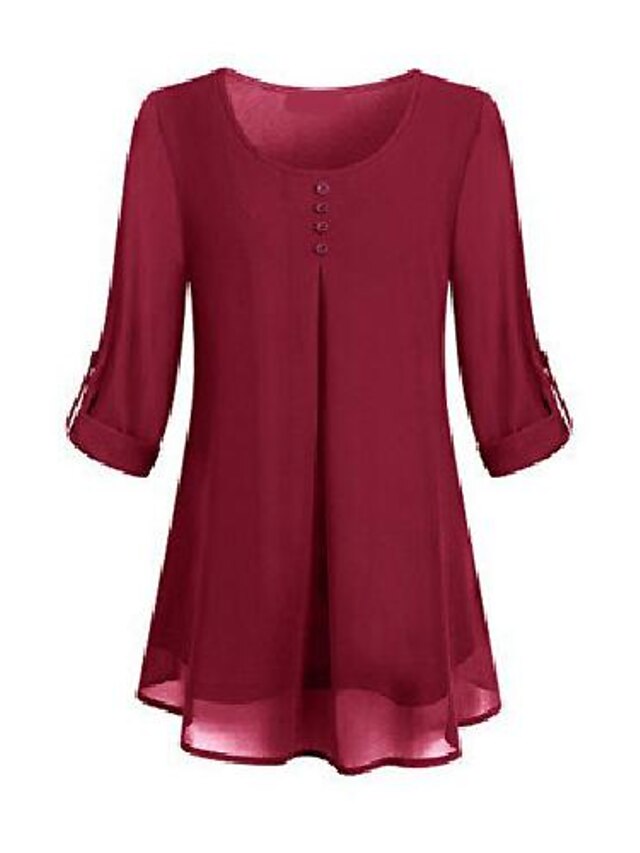 Women's Shirt Tunic Shirts Blouse Tunic Wine Red Navy Blue Purple Plain ...