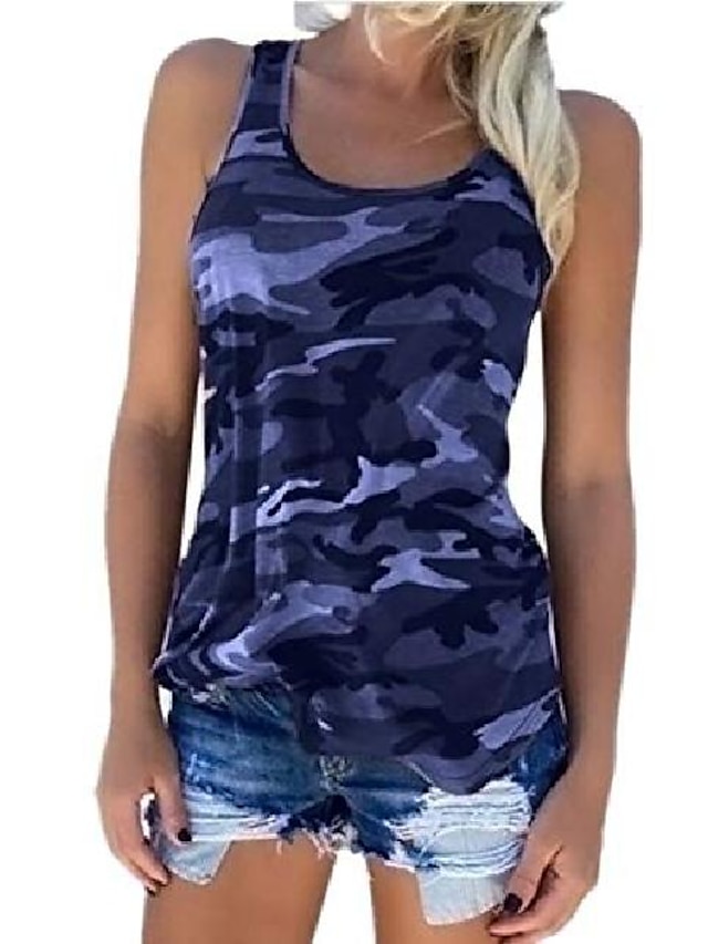 T-Shirt Womens Casual Sleeveless Camouflage Tank Tops American Flag Print Racerback Camo Shirts