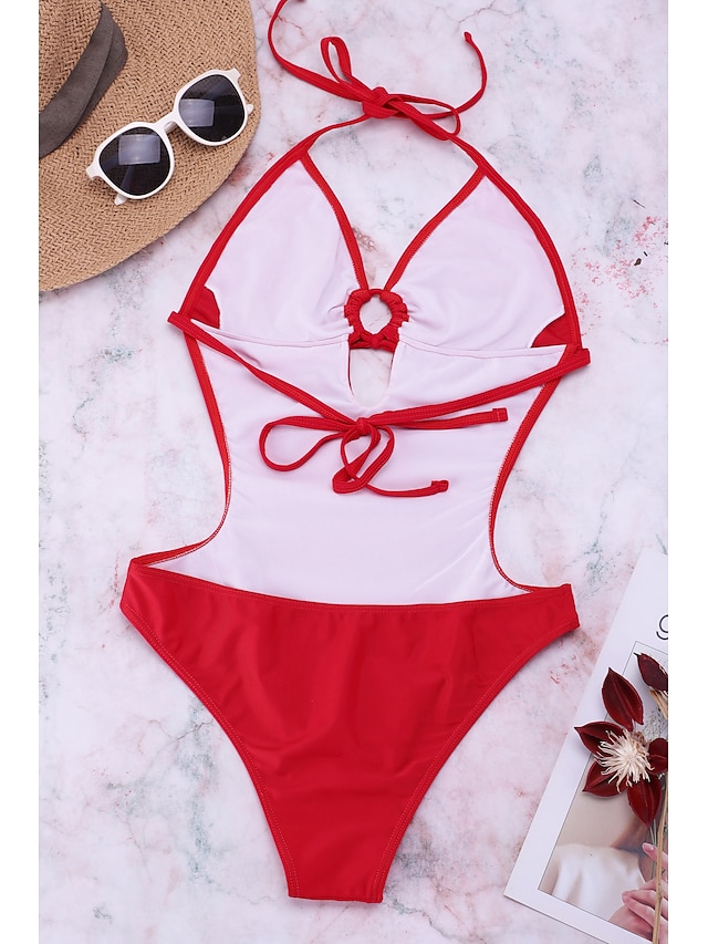 Womens Clothing Womens Swimwear | Womens Swimwear One Piece Monokini trikini Normal Swimsuit Hollow Out Drawstring Tie Knot Open