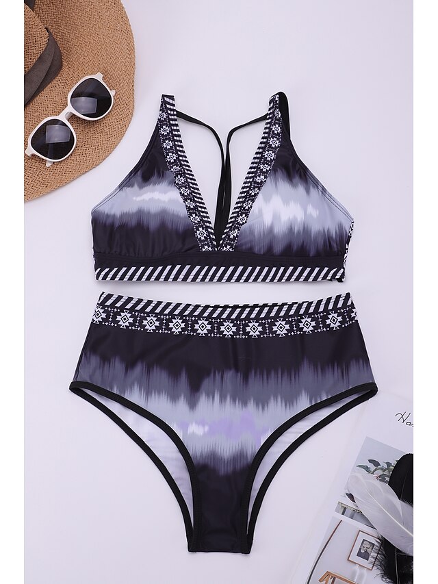 Womens Clothing Womens Swimwear | Womens Swimwear Bikini 2 Piece Normal Swimsuit Strappy Slim Triangle Print Tribal Tie Dye Blac