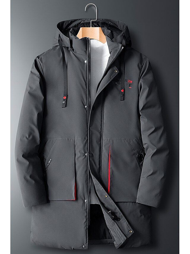  Men's Padded Parka Plus Size Solid Colored POLY Black / Red / Gray L / XL / XXL