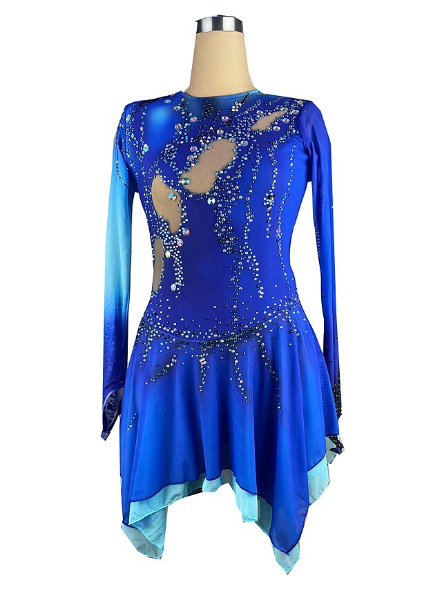 Sports & Outdoors Ice Skating | Figure Skating Dress Womens Girls Ice Skating Dress Outfits Blue Spandex High Elasticity Trainin