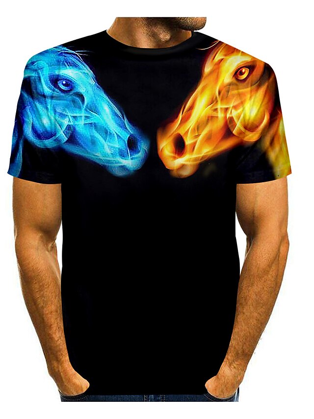 Mens Clothing Mens Tees & Tank Tops | Mens T shirt Tee 3D Print 3D Horse Animal Round Neck Daily Holiday 3D Print Short Sleeve T