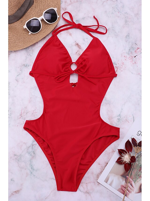 Womens Clothing Womens Swimwear | Womens Swimwear One Piece Monokini trikini Normal Swimsuit Hollow Out Drawstring Tie Knot Open