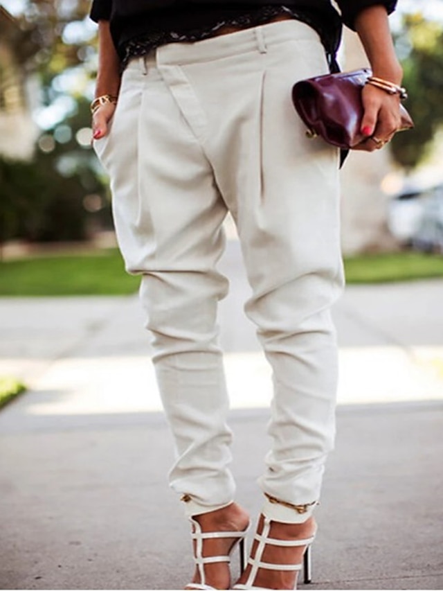  Femme Pantalon Cargo Polyester Couleur Pleine Noir Blanche simple Taille médiale Toute la longueur Travail Bureau / Carrière Printemps & Automne