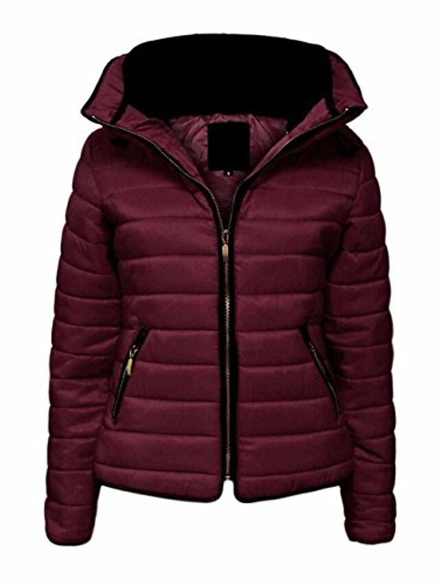 Womens Ladies Quilted Padded Coat Bubble Puffer Jacket Fur Collar Hooded Thick
