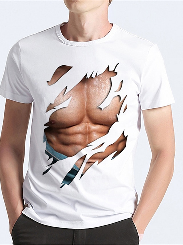  Men's T shirt Tee Tee Funny T Shirts Graphic Muscle Round Neck White / Black Black White Blue Brown 3D Print Daily Holiday Short Sleeve 3D Print Clothing Apparel Sports Casual Muscle