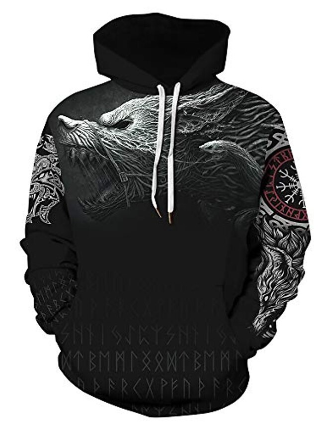 Mens Clothing Mens Hoodies & Sweatshirts | Viking Hoodie 3D Digital Printing Casual Loose Couples Pullover Sweater Long-Sleeve A