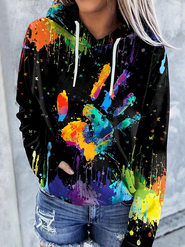Women's Hoodie Pullover Cat Graphic Tie Dye Front Pocket Print Daily Other Prints Basic Casual Hoodies Sweatshirts  Blue Black Brown Comfrt Breathable Soft Fabric4