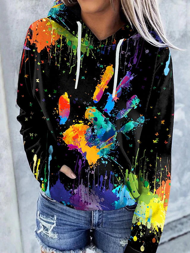 Women's Hoodie Pullover Cat Graphic Tie Dye Front Pocket Print Daily Other Prints Basic Casual Hoodies Sweatshirts Blue Black Brown Comfrt Breathable Soft Fabric4