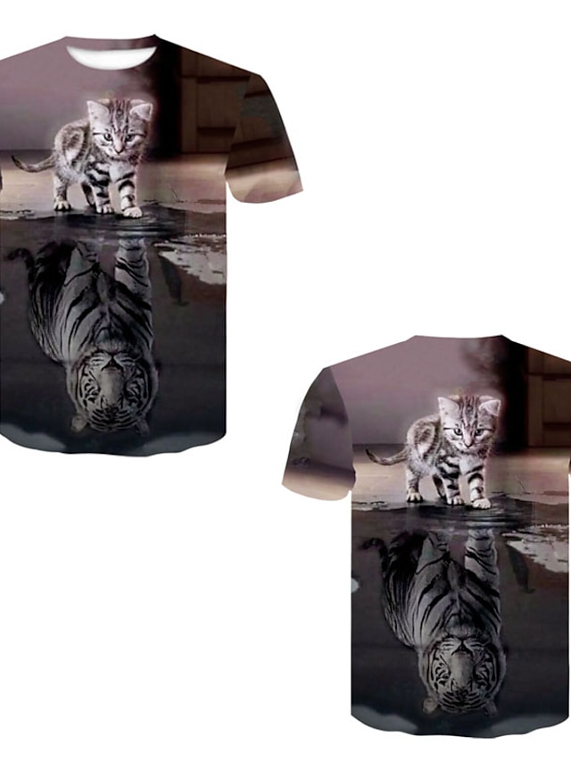  mirror of the tiger herr grafisk skjorta unisex t-shirt katt 3d rund hals svart grått tryck ledig daglig kortärmad nit mesh kläder kläder basdesigner djur och t-shirt kattunge bomull refl