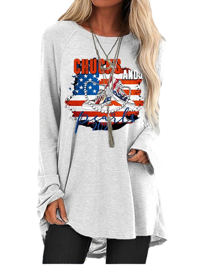 Womens Clothing Womens Dresses | Womens T Shirt Dress Tee Dress Short Mini Dress Gray Long Sleeve Print Flag Letter Print Fall S