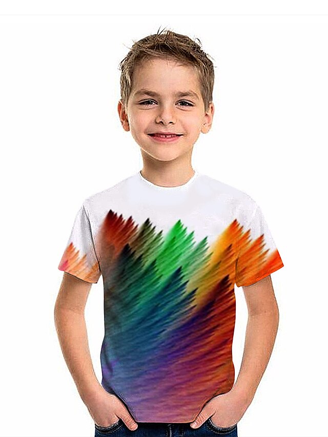  Kids Boys' T shirt Tee Short Sleeve Graphic 3D Print Rainbow Children Tops Active