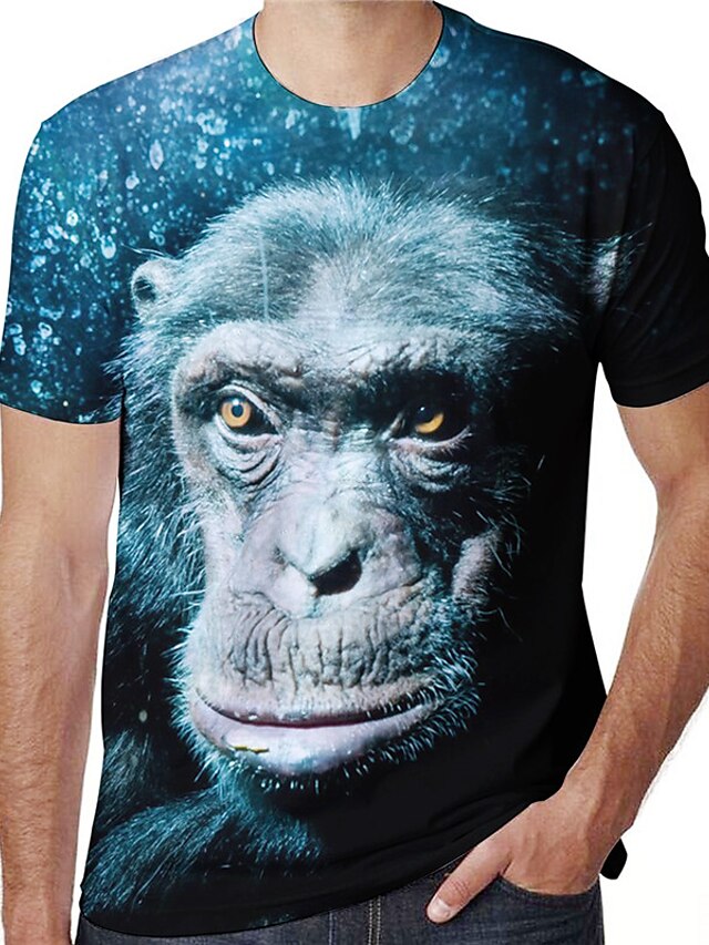 Monkey Casual Mens 3D Shirt For Birthday | Black Summer Cotton | Men'S ...