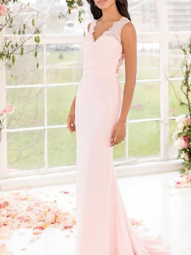 Trumpet/Mermaid V-Neck Floor-length Long Bridesmaid Dresses With Ruffles main image 1