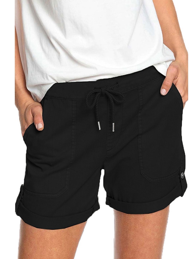  stijlvolle eenvoudige schattige comfortshort voor dames casual dagelijkse broek effen korte elastische taille met trekkoord lichtgroen