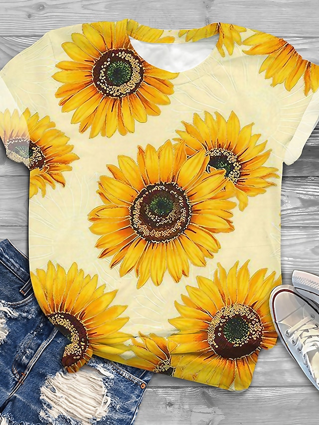 Womens Clothing Plus Size Collection | Womens Plus Size Tops T shirt Floral Graphic Print Short Sleeve Round Neck Daily Holiday 