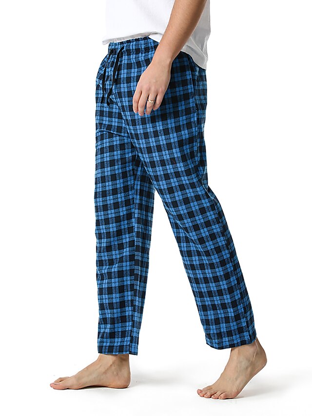 Mens Clothing Mens Bottoms | Mens Basic Chinos Full Length Pants Micro-elastic Plaid Checkered Mid Waist Loose Smoky gray Blue W