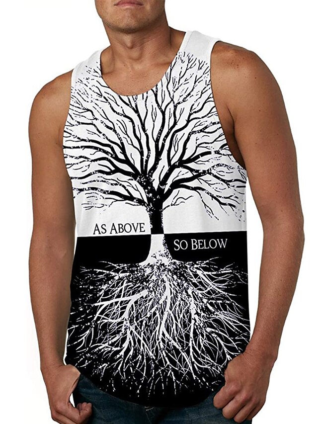 Mens Clothing Mens Tees & Tank Tops | Mens Tank Top Vest Undershirt 3D Print Tree Crew Neck Daily Holiday 3D Print Sleeveless To