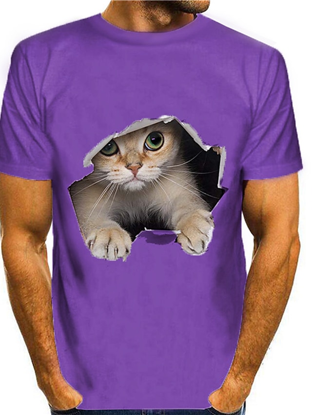  Męskie Zwierzę Kot Wzory graficzne Koszula Podkoszulek Koszulki Krótki rękaw Podkoszulek Druk 3D Okrągły dekolt Koszula Moda miejska Slim Fit Trening Codzienny Biały Żółty Niebieski Lato Odzież